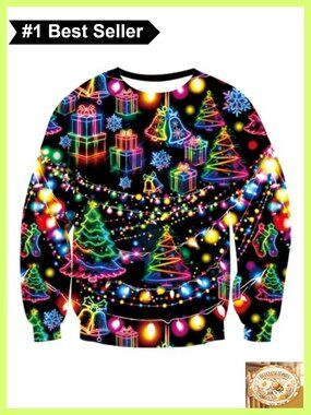 Ugly Christmas Sweater 3D Graphic Crewneck Long Sleeve Holiday Sweatshirt